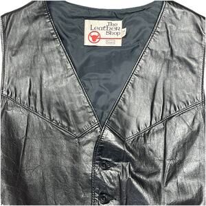 Vintage Sears Men's Leather Shop Vest 54 Black‎ Western Cowboy Button Motorcycle